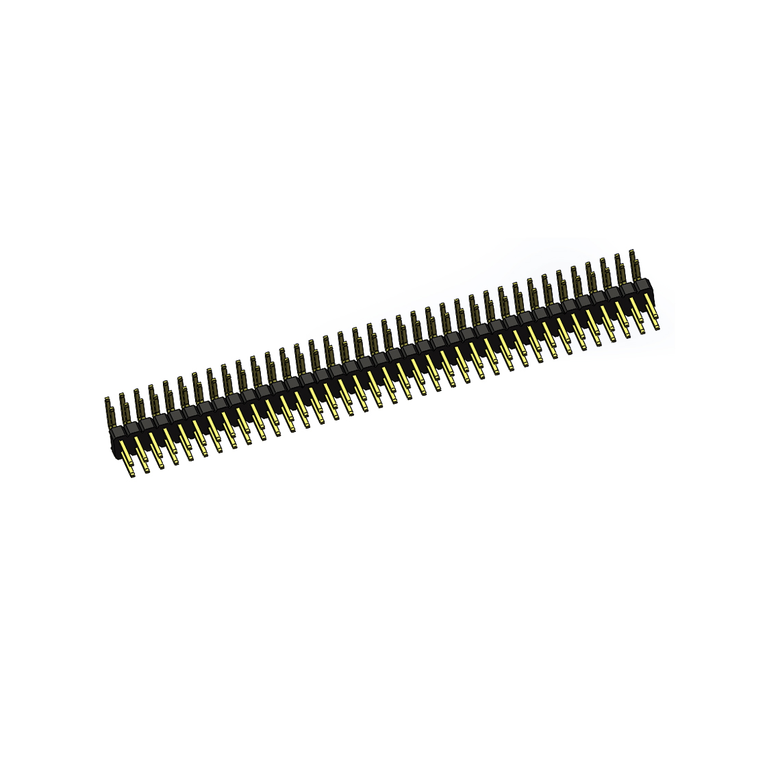Pitch 2.54mm 90° 双排 DIP 单塑排针 PA:3.6 PC:3.0 2X37Pin 黑色 PA6T，94V-0 镀全金G/F