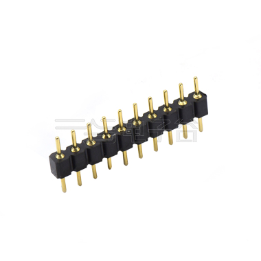 Pitch 2.54mm 180° 单排 DIP型 圆孔排针 10Pin 黑色 PPS，UL94V-0 镀全金G/F