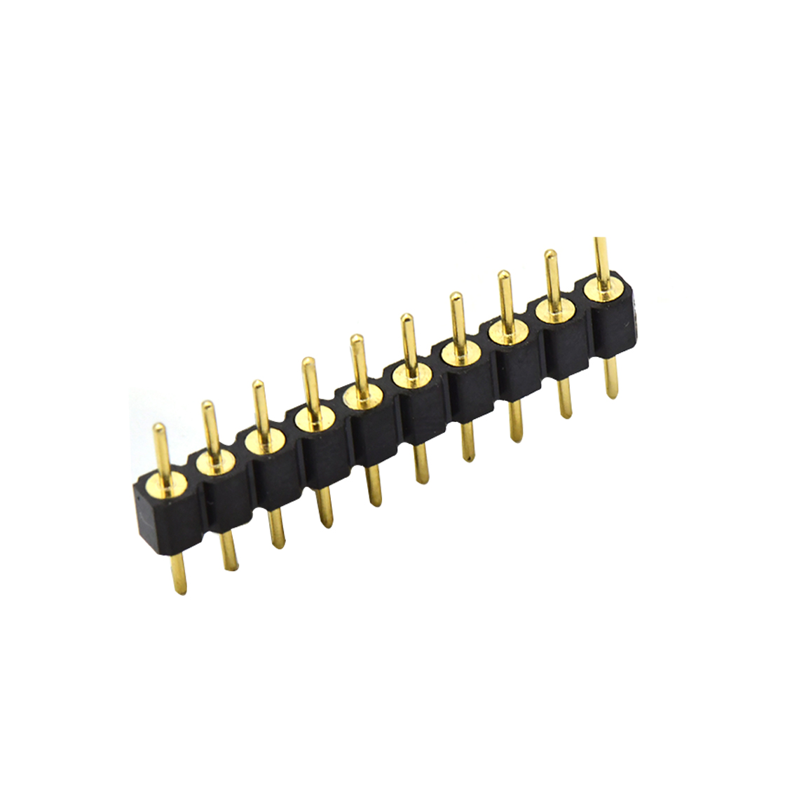 Pitch 2.54mm 180° 单排 DIP型 圆孔排针 10Pin 黑色 PPS，UL94V-0 镀全金G/F