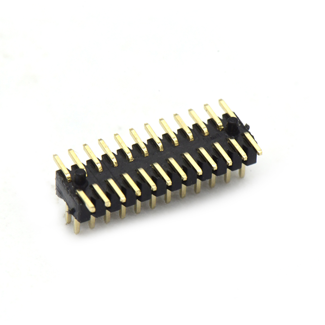 Pitch 1.0mm 180° 双排排针 带柱 SMT+CAP H1.5
 2X12P 黑色 PA9T,UL94V-0 镀全金G/F