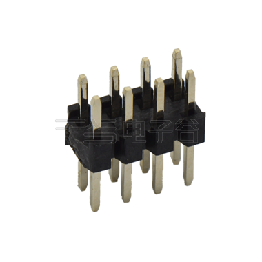 Pitch 1.27mm 180° 双排单塑 DIP 排针 H1.0 W3.4 L=6.3 (3.0/1.0/2.3) 2X04Pin 黑色 PA6T，94V-0 镀全金G/F