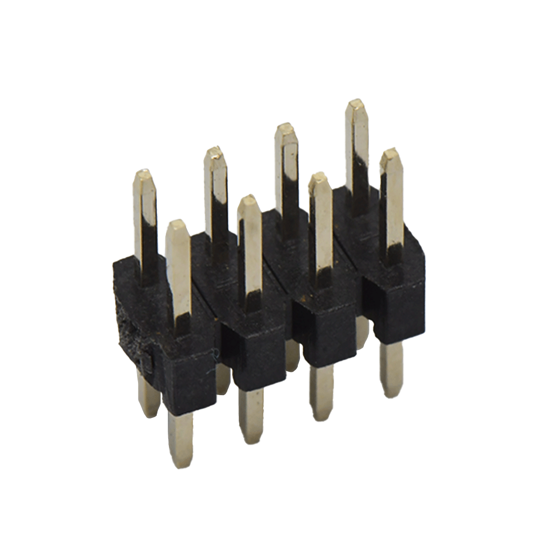 Pitch 1.27mm 180° 双排单塑 DIP 排针 H1.0 W3.4 L=6.3 (3.0/1.0/2.3) 2X04Pin 黑色 PA6T，94V-0 镀全金G/F