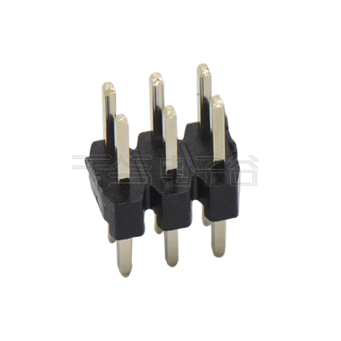 Pitch 2.00mm 180º 双排 DIP H2.0 W4.0 单塑排针 PA3.9 PC2.8 L=8.7 2X03Pin 黑色 PA6T,94V-0 镀全金G/F