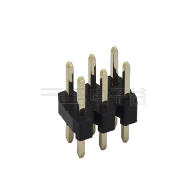Pitch 2.00mm 180° 双排 DIP H2.0 W4.0 单塑排针 PA3.9 PC2.8 L=8.7 2X03Pin 黑色 PA9T，94V-0 镀全金G/F
