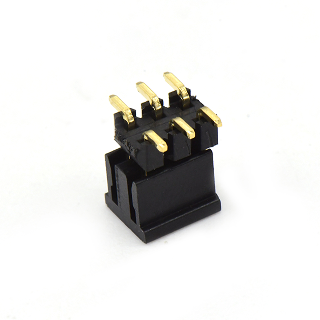 Pitch 2.00mm 180° 双排 SMT 单塑排针 SMT+CAP PC6.5 2X03Pin 黑色 镀全金G/F