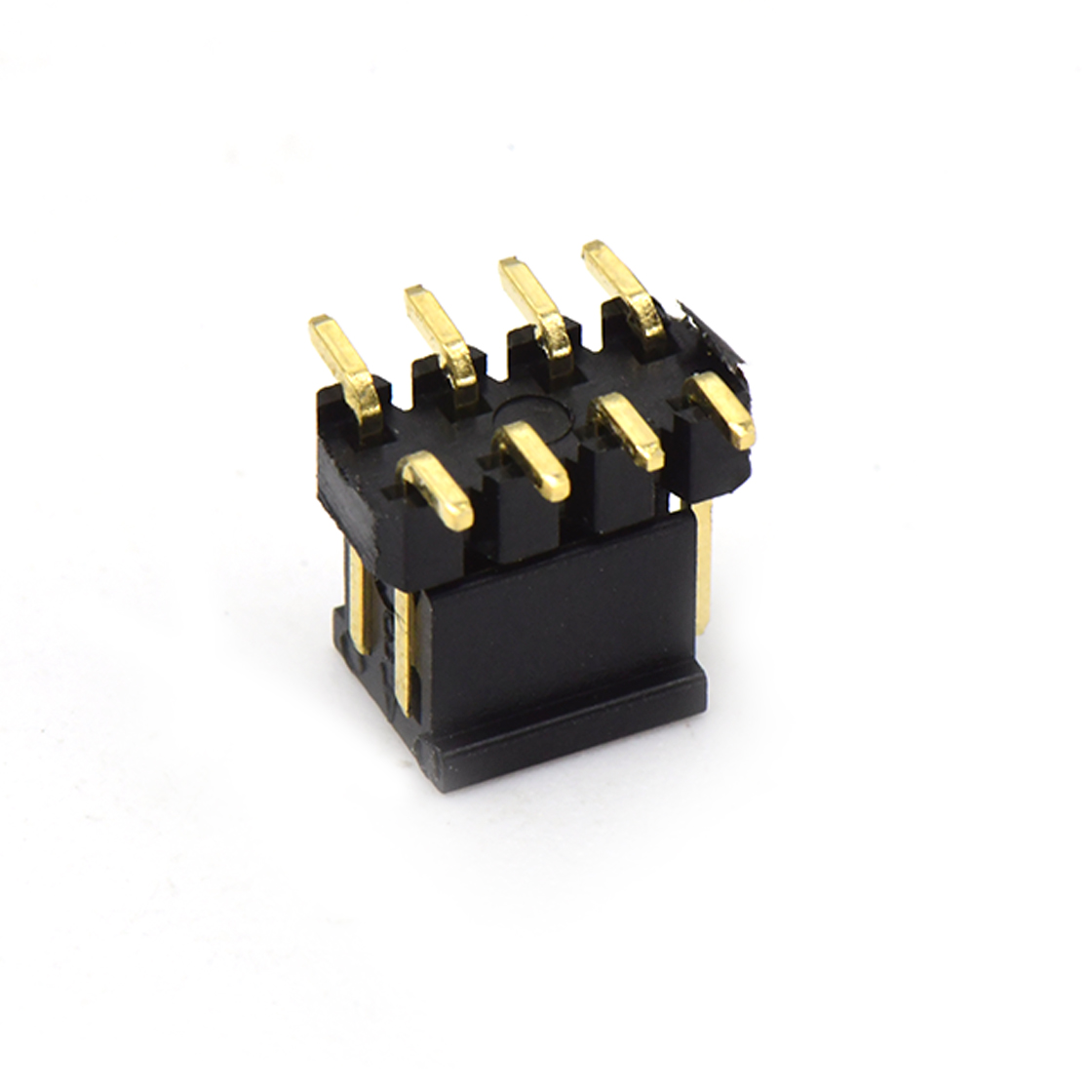 Pitch 2.00mm 180° 双排 SMT 单塑排针 SMT+CAP PC6.5 2X04Pin 黑色 镀全金G/F