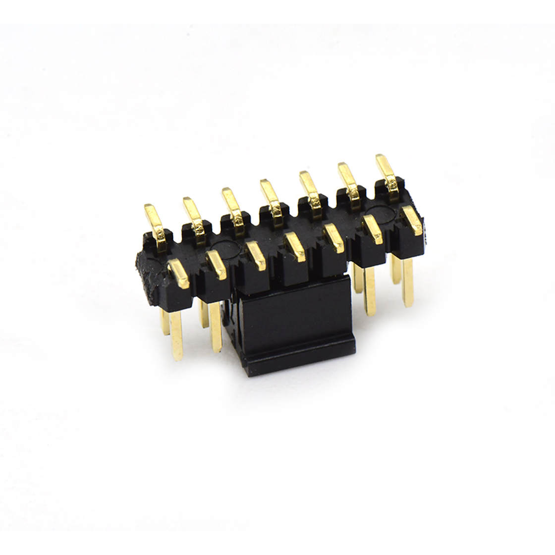 Pitch 2.00mm 180° 双排 SMT 单塑排针 SMT+CAP PC6.5 2X07Pin 黑色 镀全金G/F