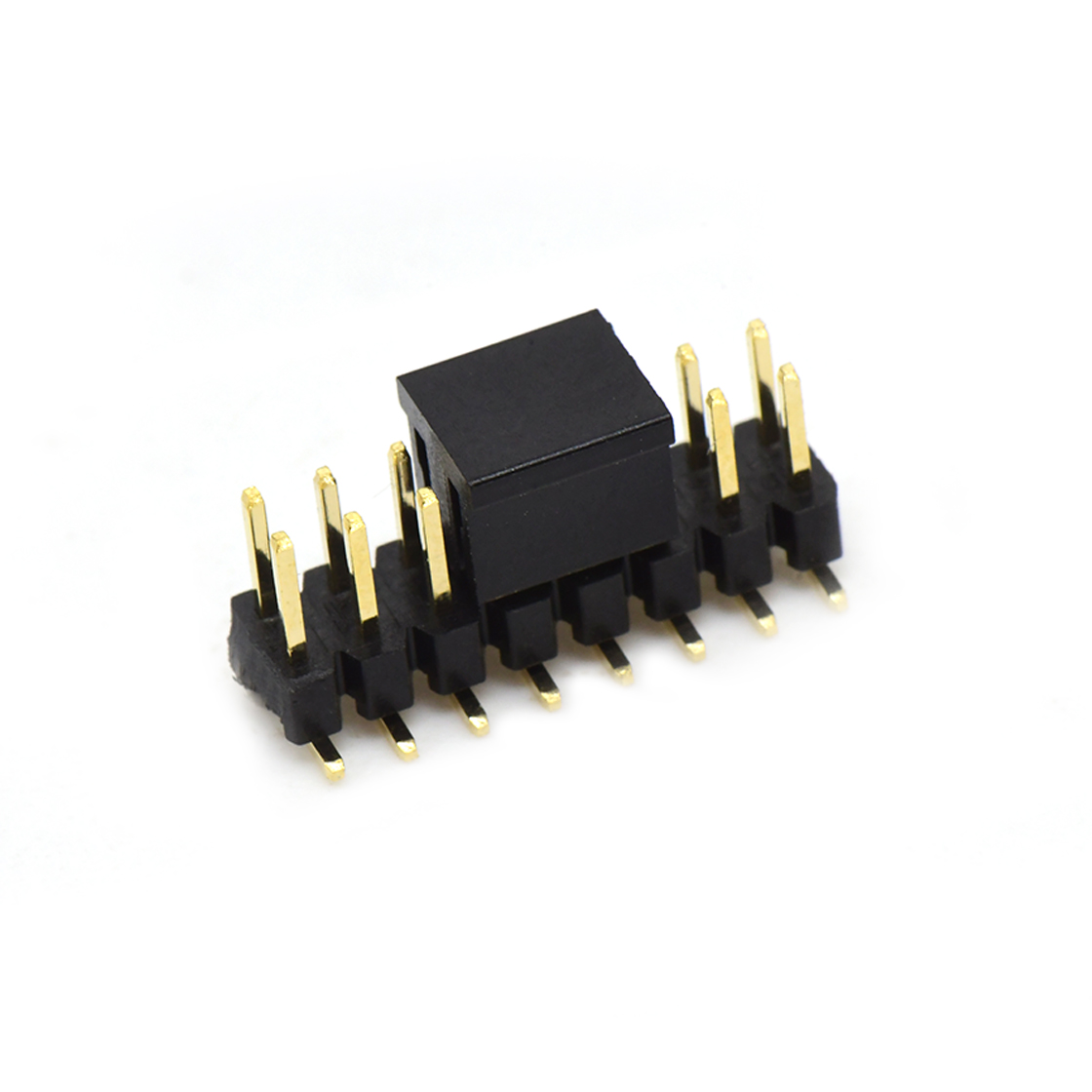 Pitch 2.00mm 180° 双排 SMT 单塑排针 SMT+CAP PC6.5 2X08Pin 黑色 镀全金G/F