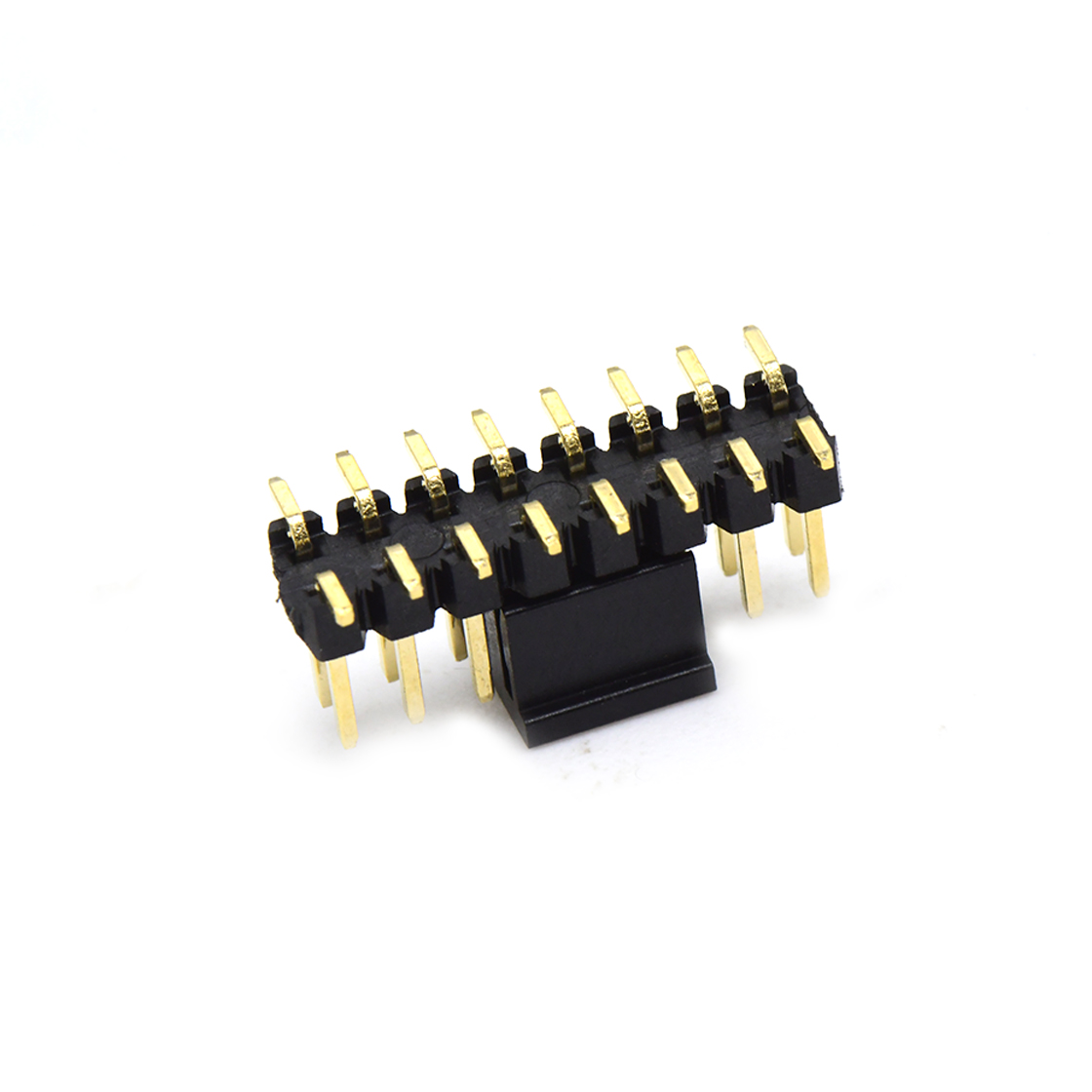 Pitch 2.00mm 180° 双排 SMT 单塑排针 SMT+CAP PC6.5 2X08Pin 黑色 镀全金G/F