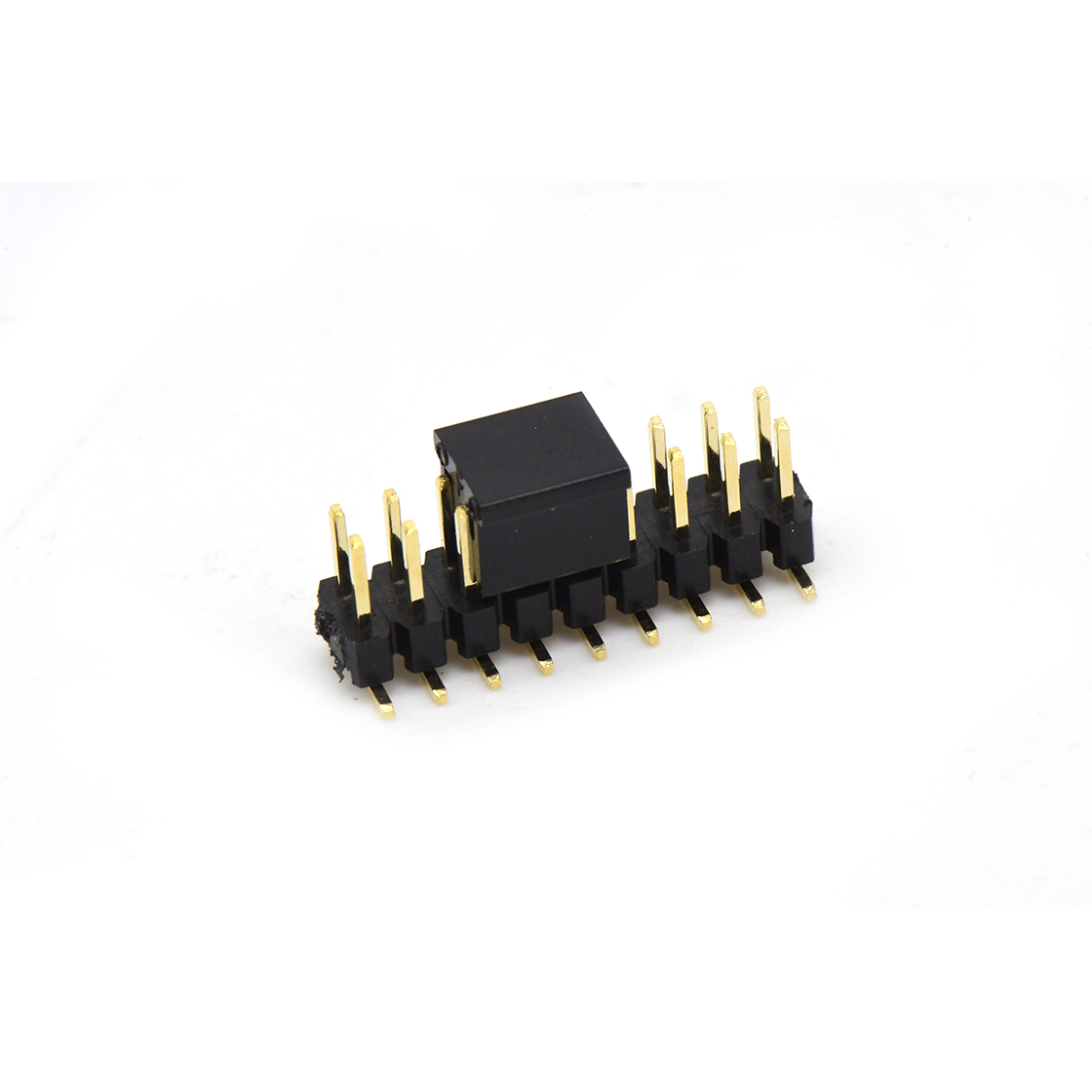 Pitch 2.00mm 180° 双排 SMT 单塑排针 SMT+CAP PC6.5 2X09Pin 黑色 镀全金G/F
