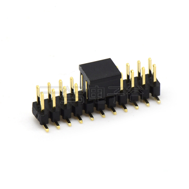 Pitch 2.00mm 180° 双排 SMT 单塑排针 SMT+CAP PC6.5 2X11Pin 黑色 镀全金G/F