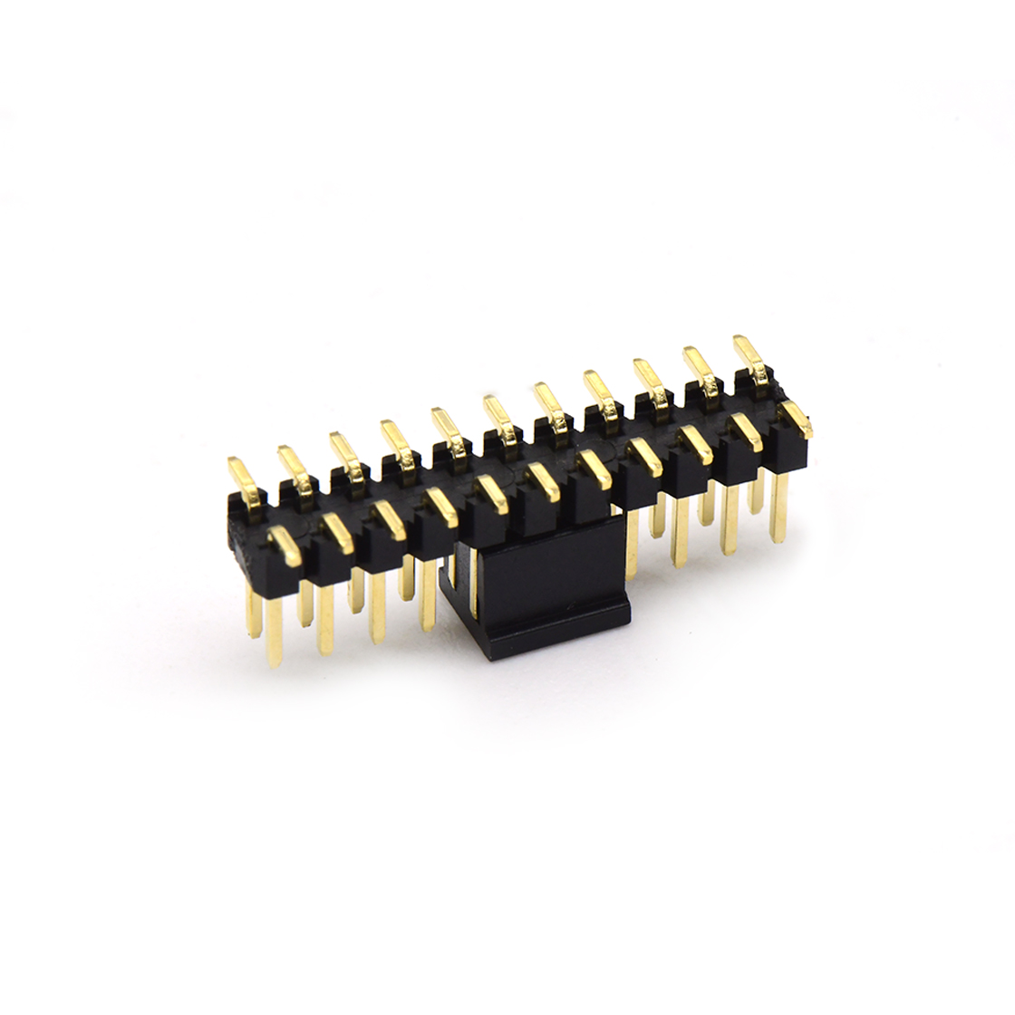 Pitch 2.00mm 180° 双排 SMT 单塑排针 SMT+CAP PC6.5 2X11Pin 黑色 镀全金G/F