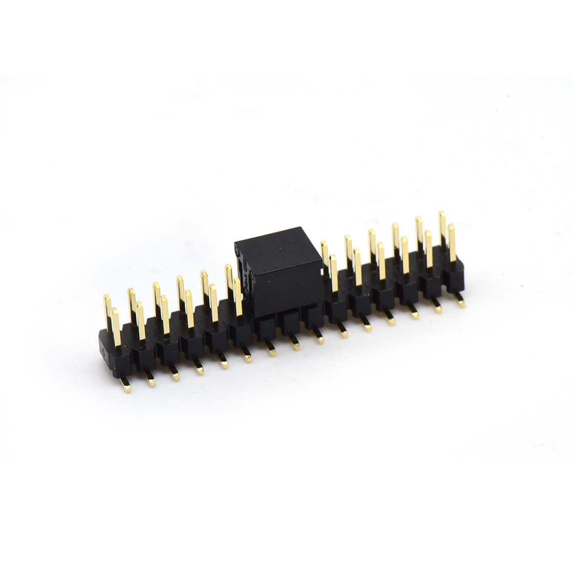 Pitch 2.00mm 180° 双排 SMT 单塑排针 SMT+CAP PC6.5 2X15Pin 黑色 镀全金G/F