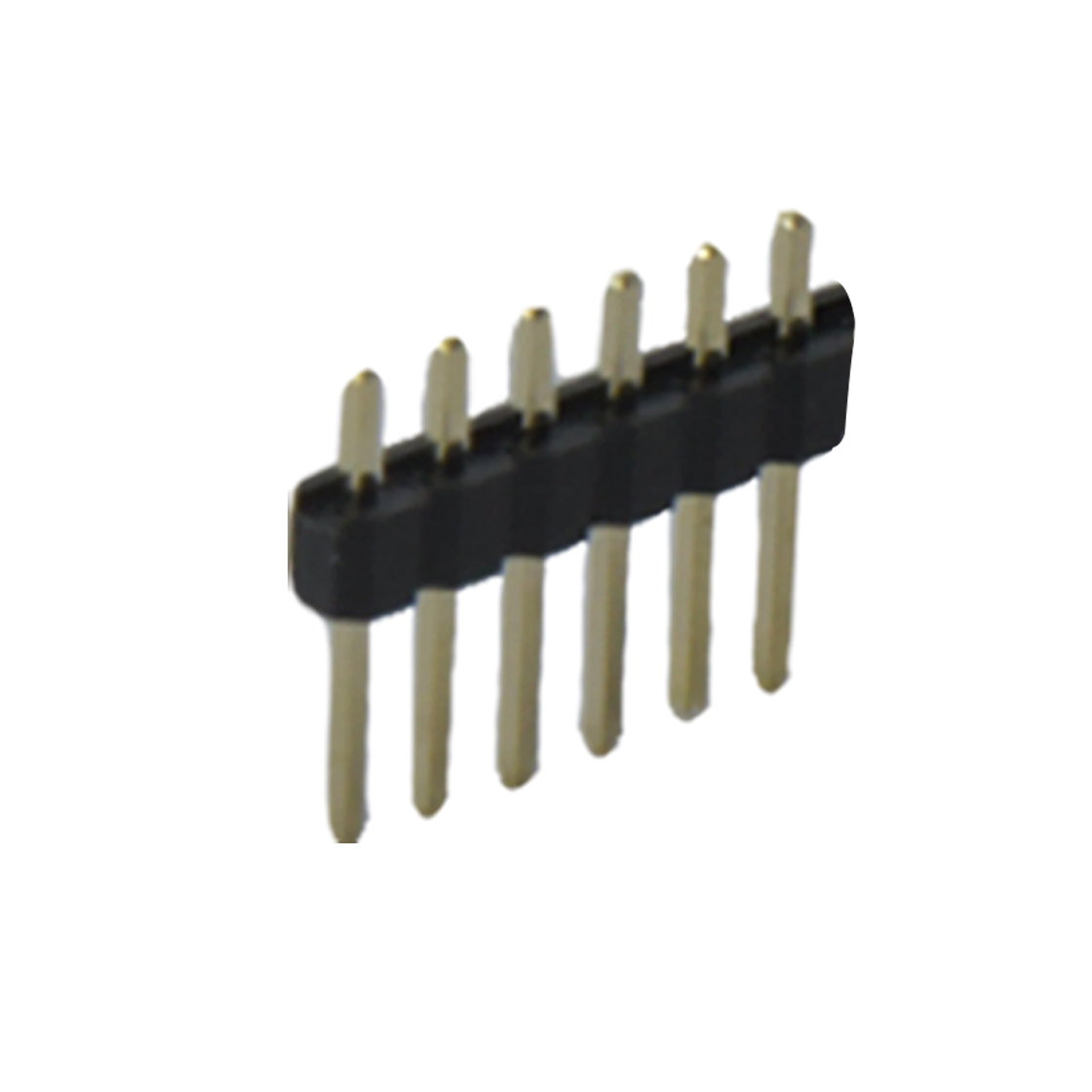 Pitch 2.54mm 180° 单排 DIP 单塑 排针 L=11.5MM 1X06Pin 黑色 PA6T，94V-0 镀全金G/F