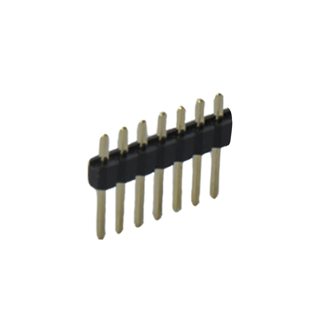 Pitch 2.54mm 180° 单排 DIP 单塑 排针 L=11.5MM 1X07Pin 黑色 PA6T，94V-0 镀全金G/F