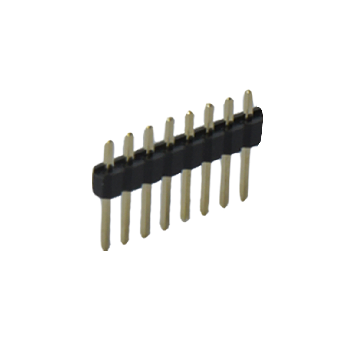 Pitch 2.54mm 180° 单排 DIP 单塑 排针 L=11.5MM 1X08Pin 黑色 PA6T，94V-0 镀全金G/F