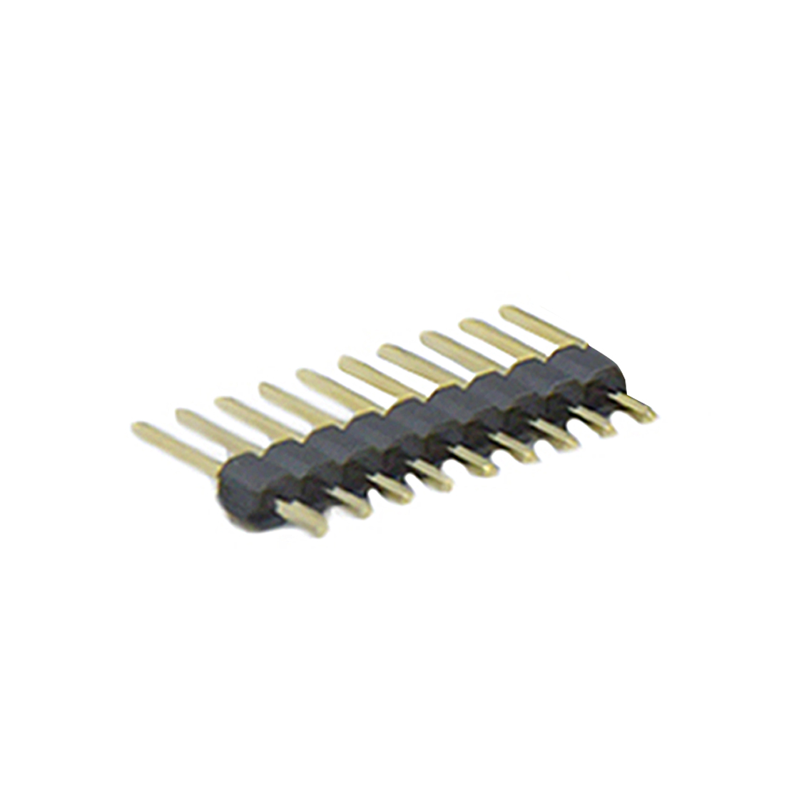 Pitch 2.54mm 180° 单排 DIP 单塑 排针 L=11.5MM 1X10Pin 黑色 PA6T，94V-0 镀全金G/F