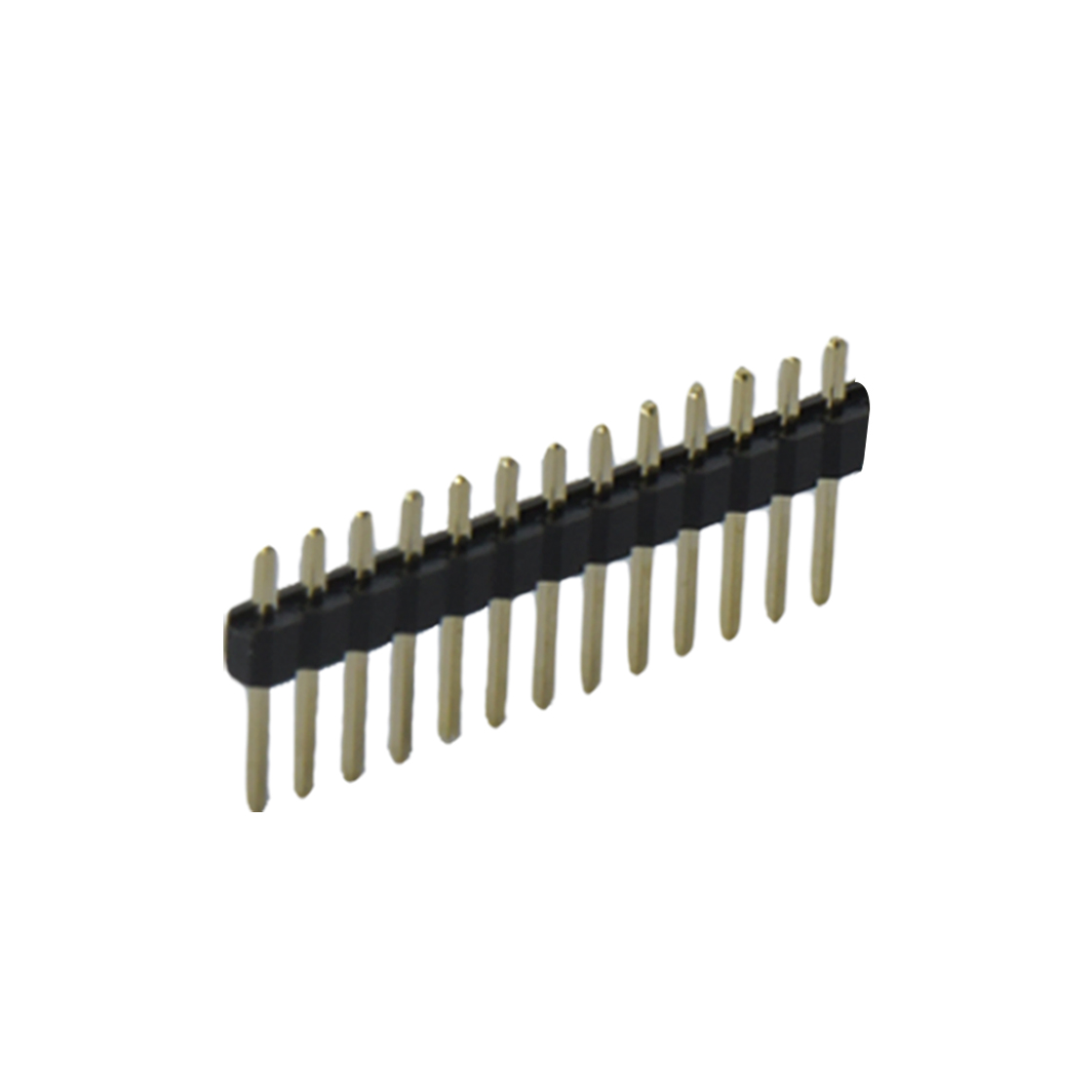 Pitch 2.54mm 180° 单排 DIP 单塑 排针 L=11.5MM 1X12Pin 黑色 PA6T，94V-0 镀全金G/F