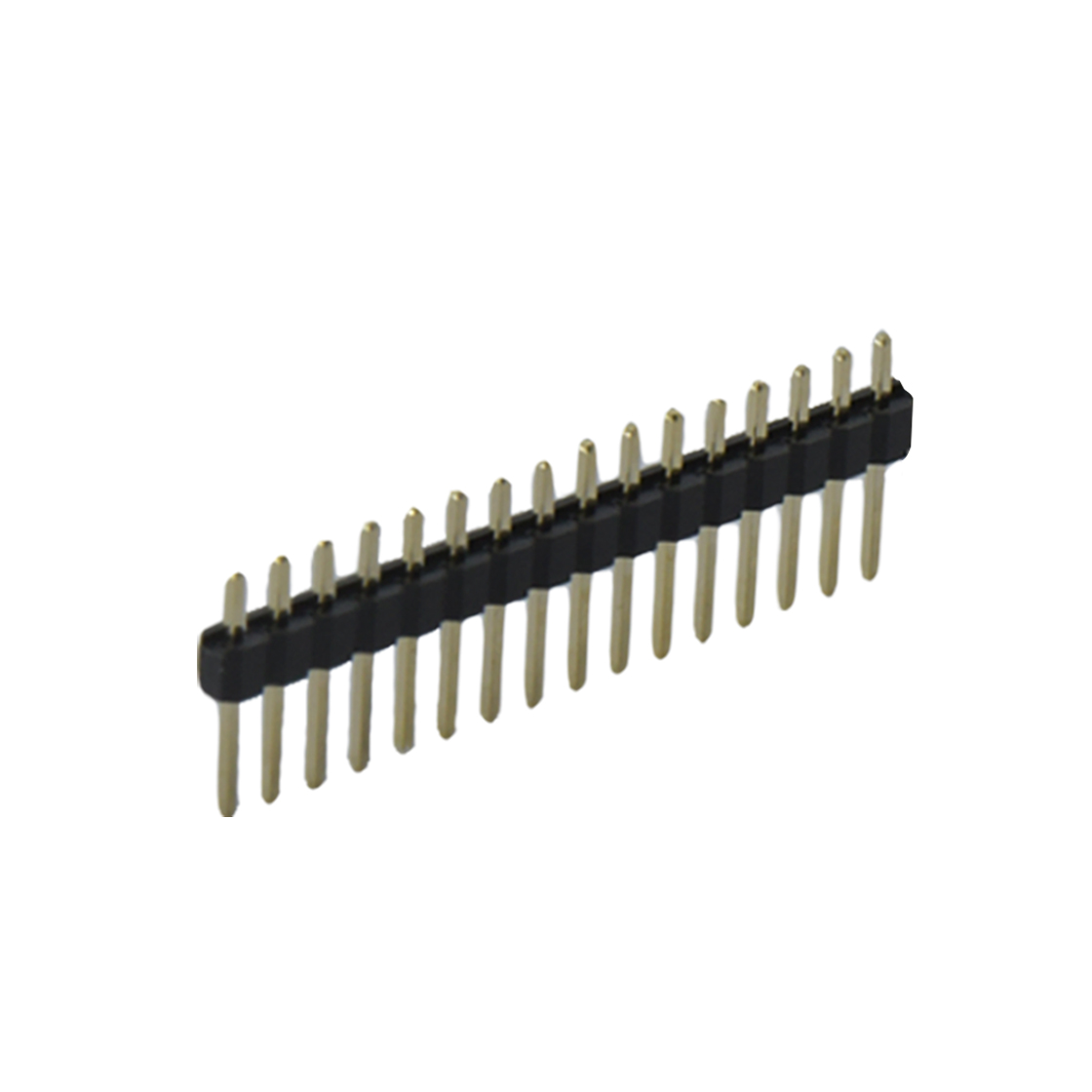 Pitch 2.54mm 180° 单排 DIP 单塑 排针 L=11.5MM 1X15Pin 黑色 PA6T，94V-0 镀全金G/F