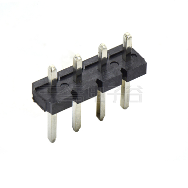 Pitch 5.08mm 180° 单排针 DIP H2.5 PA8.8 PC2.9 L=14.2 4Pin 黑色 LCP，94V-0 镀雾锡
