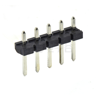 Pitch 5.08mm 180° 单排针 DIP H2.5 PA8.8 PC2.9 L=14.2 5Pin 黑色 LCP，94V-0 镀雾锡