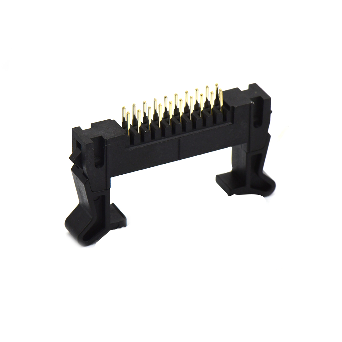 Pitch 2.0mm 180° 双排 DIP 牛角 高耳 PC:3.0MM 2X10Pin 黑色 镀全金G/F