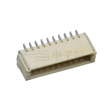 Pitch1.0mm 90°单排带扣卧贴 Wafer 10Pin 本色 镀亮锡