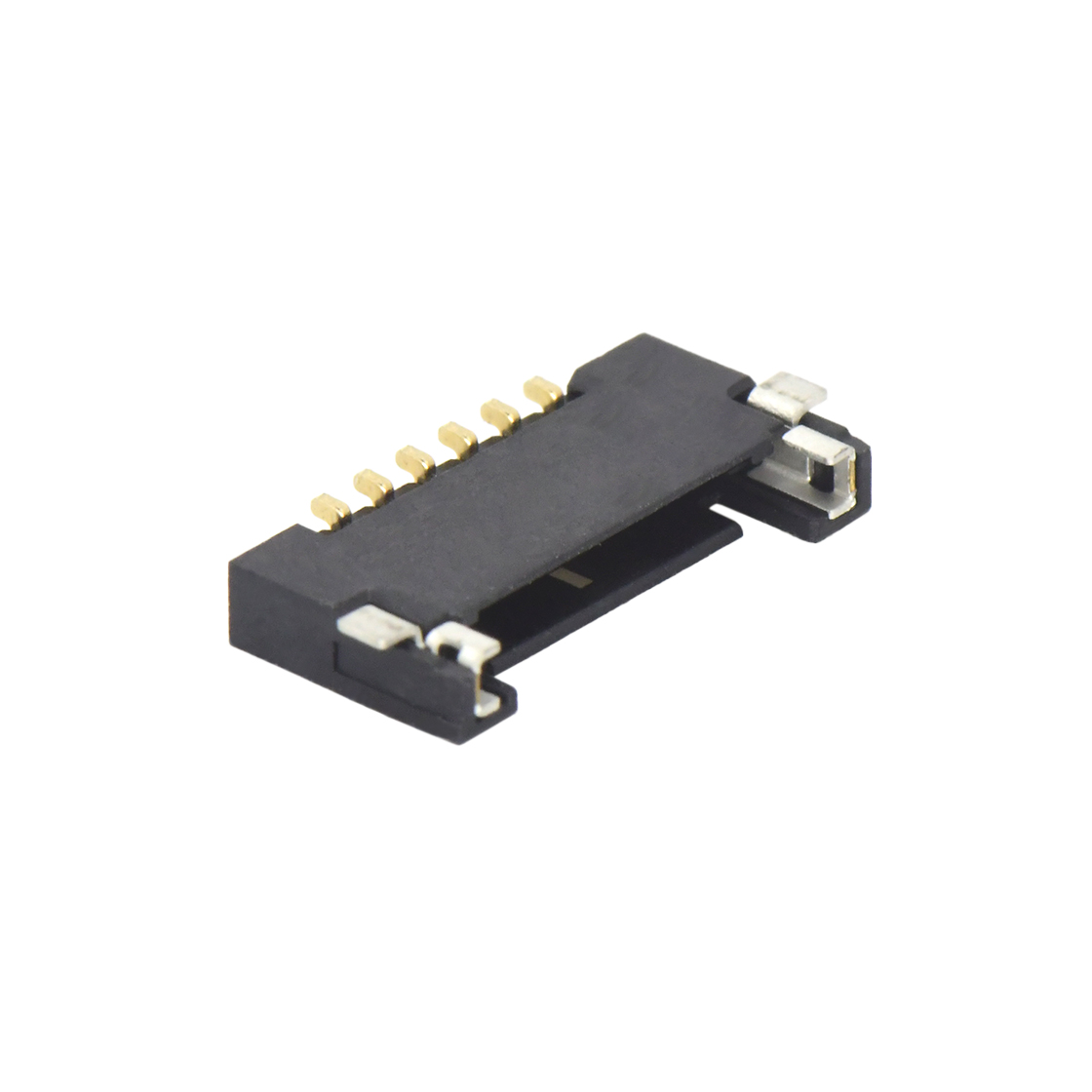 Pitch 1.0mm 90°单排卧贴 Wafer PA4T 无卤 06pin 黑色 镀全金G/F