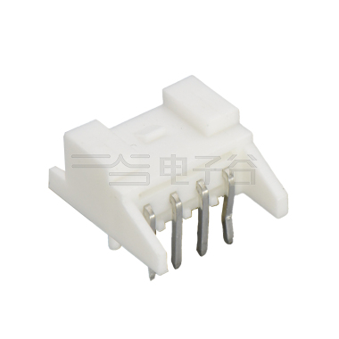 Pitch 2.00mm 90°单排卧插带柱 Wafer 4Pin 白色 镀亮锡