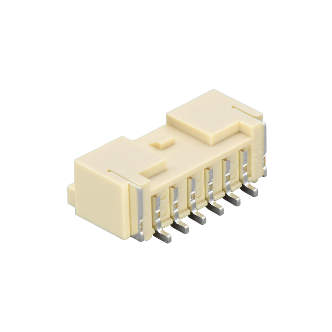 Pitch 2.00mm 90°PA单排卧贴 Wafer LCP 6Pin 米黄色 镀亮锡