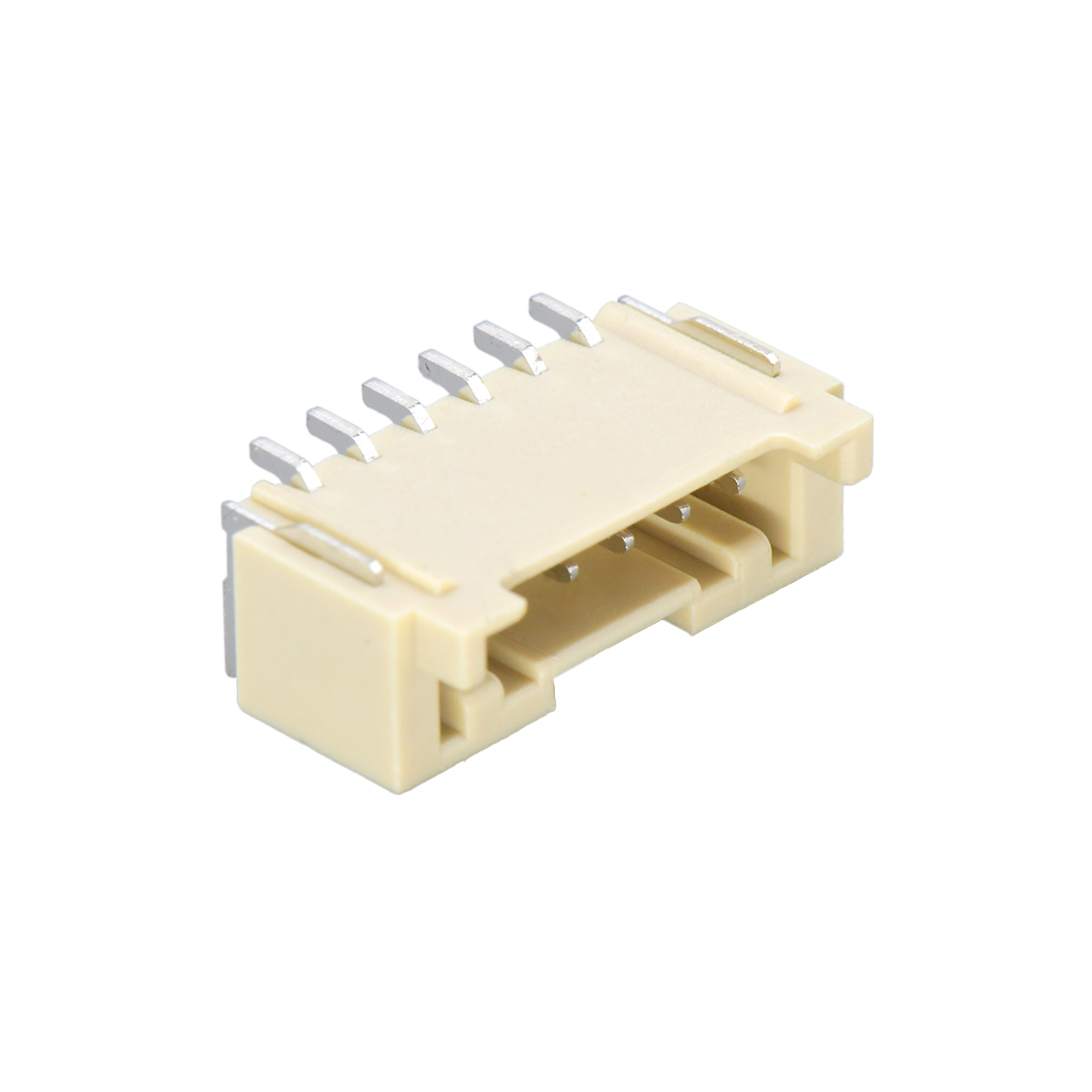 Pitch 2.00mm 90°PA单排卧贴 Wafer LCP 6Pin 米黄色 镀亮锡