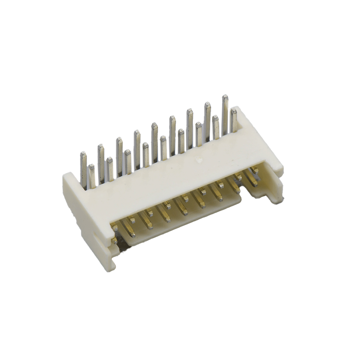 Pitch 2.00mm 90°双排卧插带扣带定位墙 Wafer无卤 2x9pin 白色 镀亮锡
