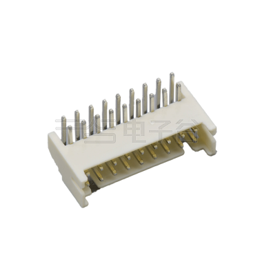 Pitch 2.00mm 90°双排卧插带扣带定位墙 Wafer无卤 2x9pin 白色 镀亮锡