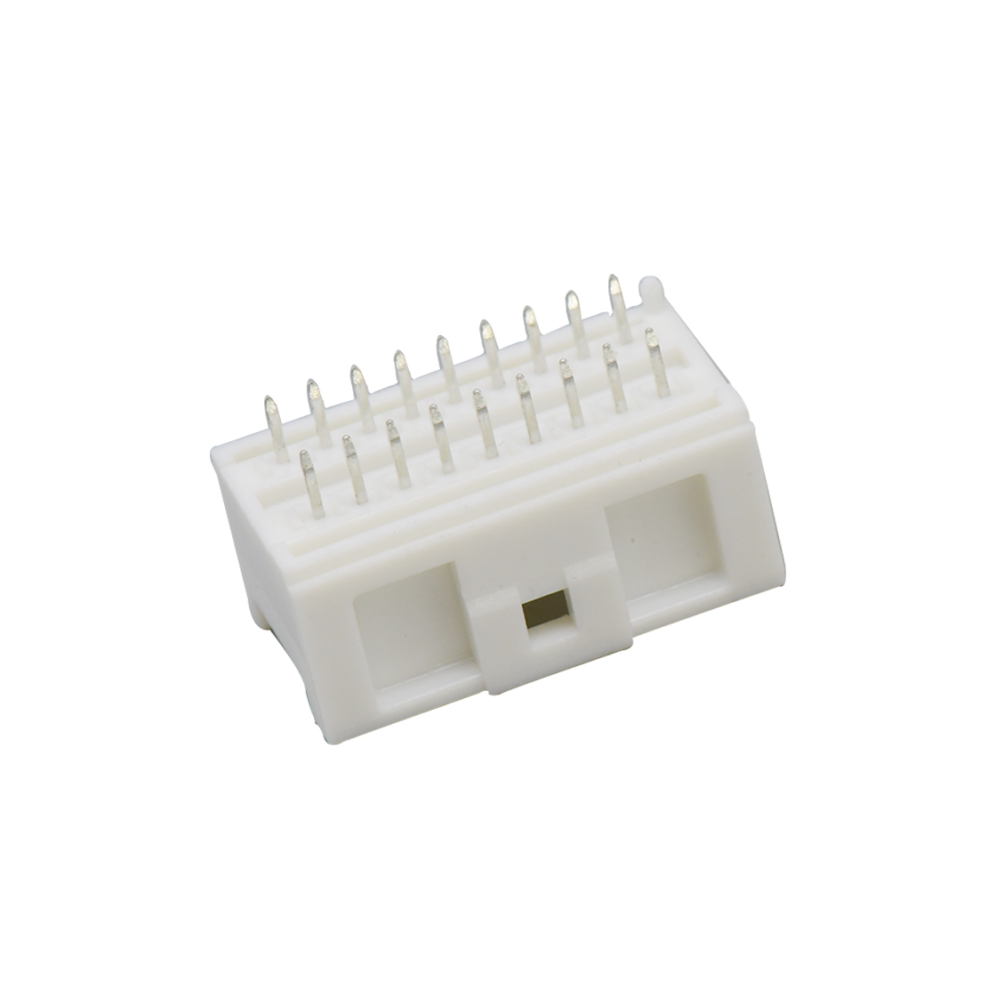Pitch 2.0mm 180°双排立插带柱带扣 Wafer 2X9pin 白色 镀亮锡