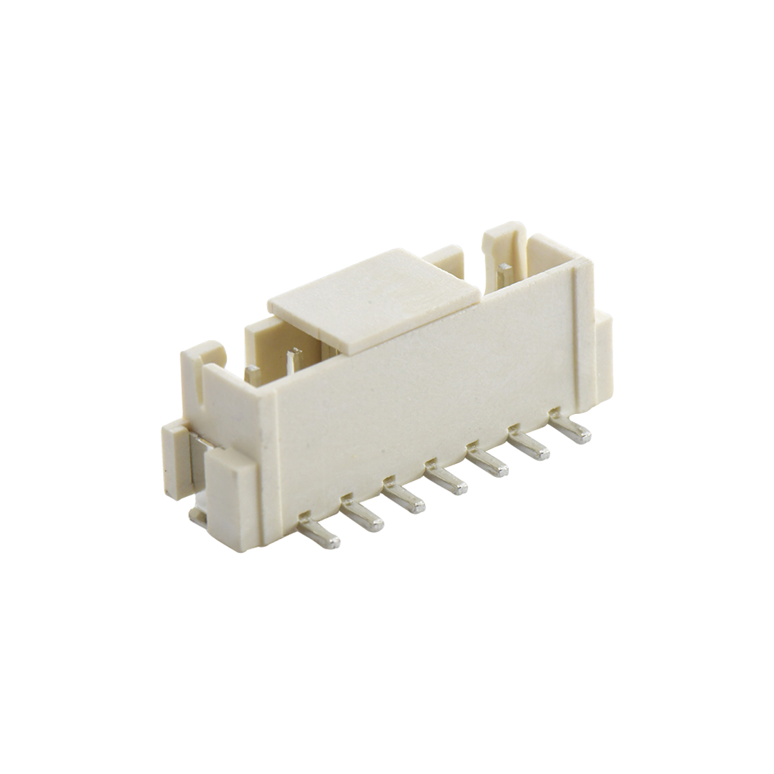 Pitch2.50mm 180º 单排立贴 Wafer 带吸附盖 7Pin 米黄色 镀亮锡