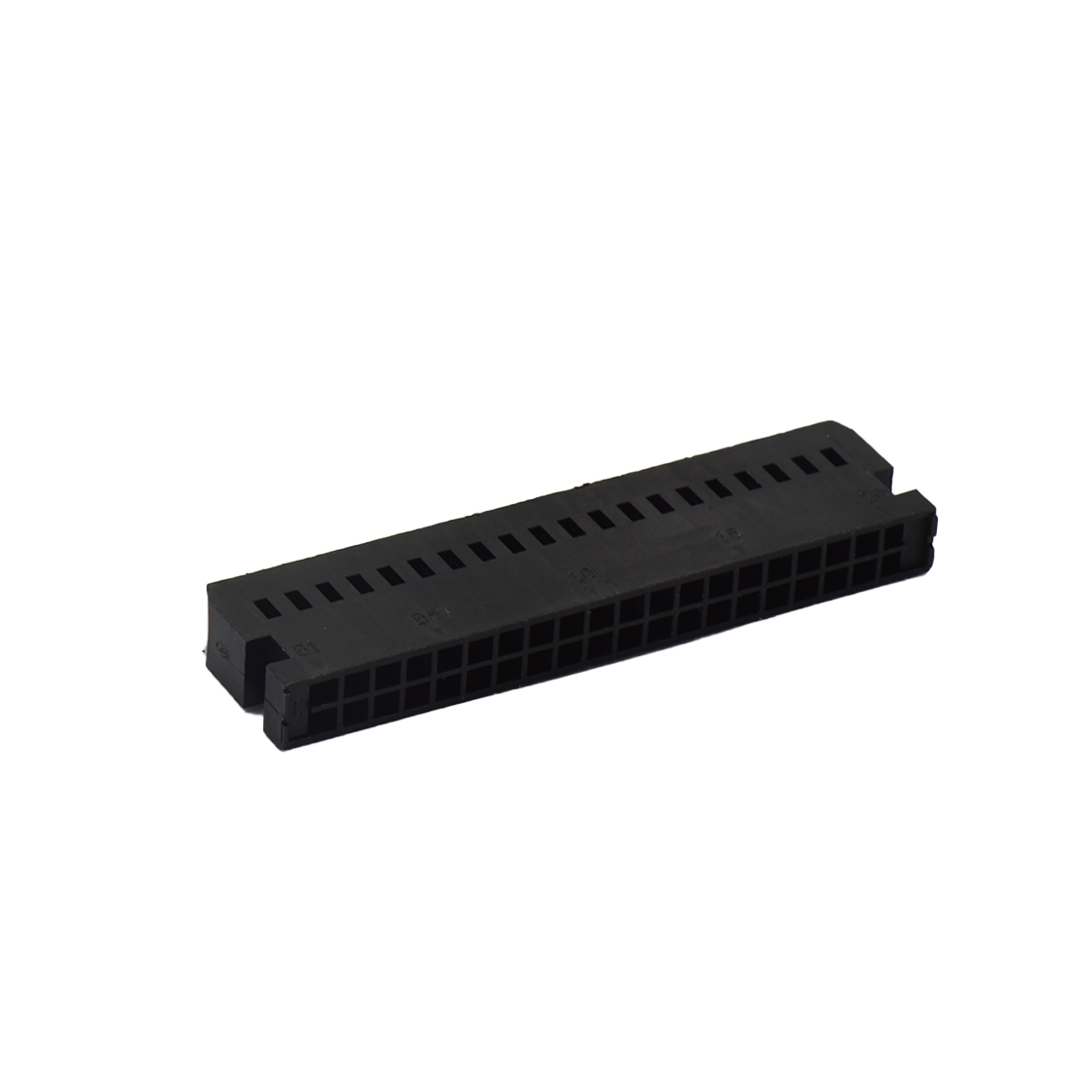 Pitch 2.54mm 两侧带凹槽 中间带凸 Housing无LOGO 2X20P 黑色 PBT，UL94V-0