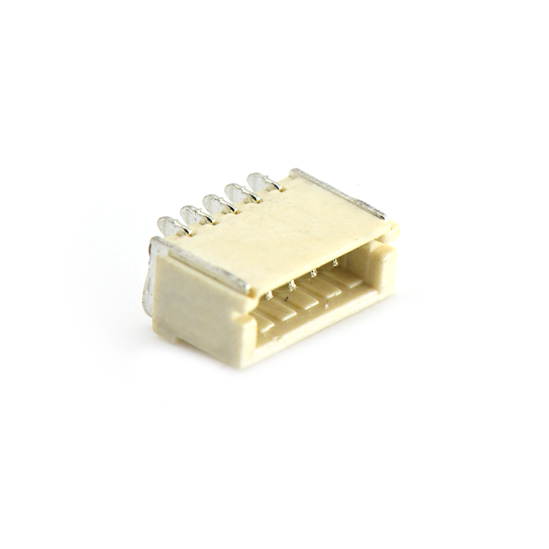 Pitch1.0mm 90°单排带扣卧贴 Wafer 5Pin 本色 镀亮锡
