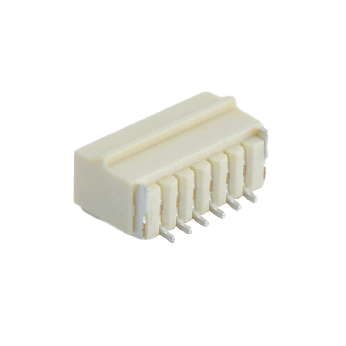 Pitch 1.00mm 90° 单排卧贴带锁扣 Wafer 6Pin 本色 镀雾锡