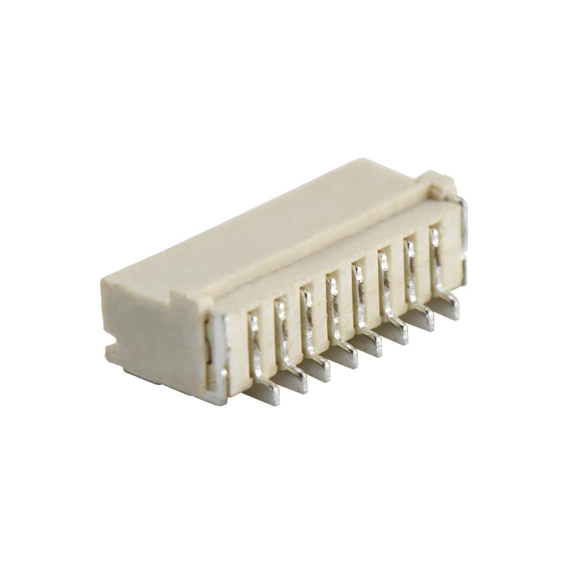 Pitch1.0mm 90°单排带扣卧贴 Wafer 8Pin 本色 镀亮锡
