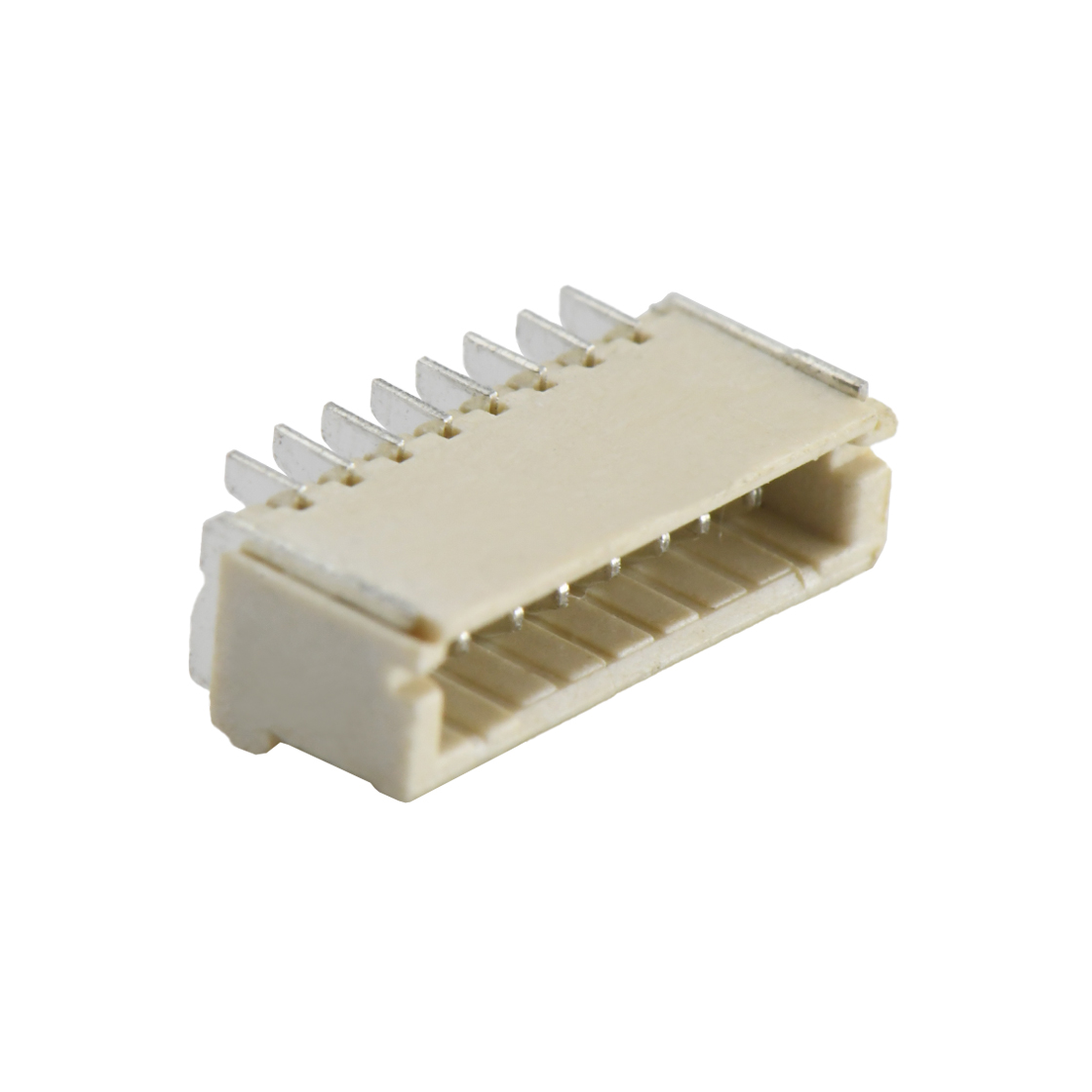 Pitch1.0mm 90°单排带扣卧贴 Wafer 8Pin 本色 镀亮锡