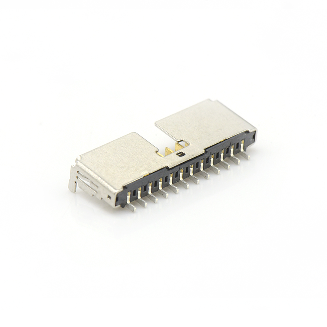 Pitch 1.25mm 90°Battery H2.30单排卧贴+铁壳DIP Wafer 12Pin 黑色 镀半金G/F 雾锡
