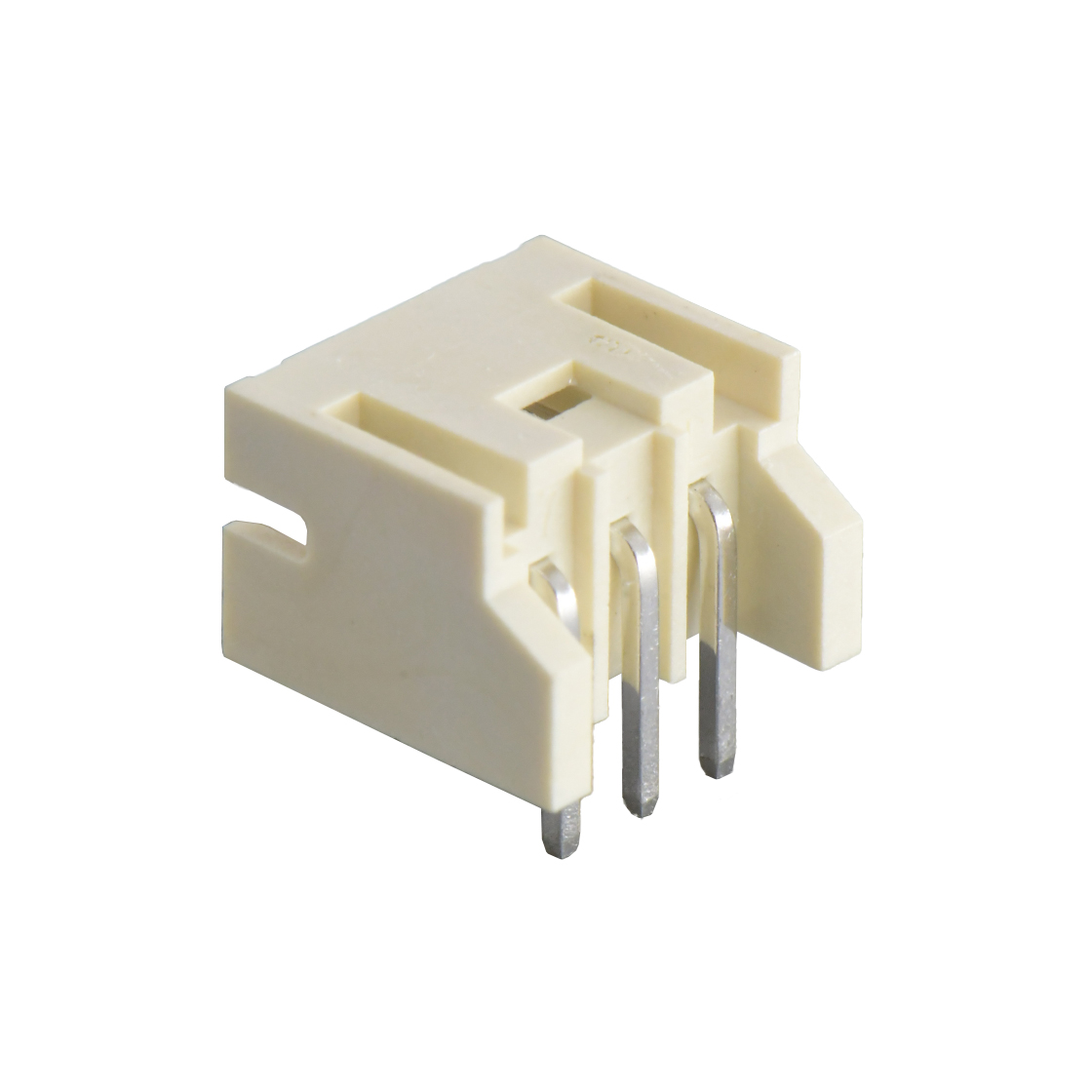 Pitch 2.0mm 90°单排卧插带定位墙 Wafer 过通孔回流焊 3pin 本色 镀亮锡