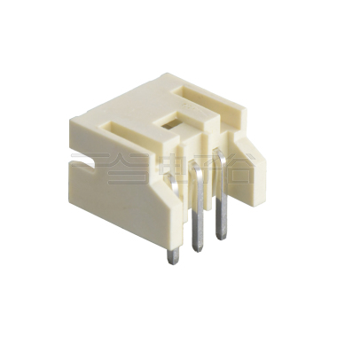 Pitch 2.0mm 90°单排卧插带定位墙 Wafer 过通孔回流焊 3pin 本色 镀亮锡