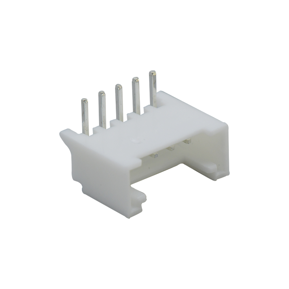 Pitch 2.00mm 90°单排卧插带定墙 Wafer PA66 5pin 白色 镀亮锡