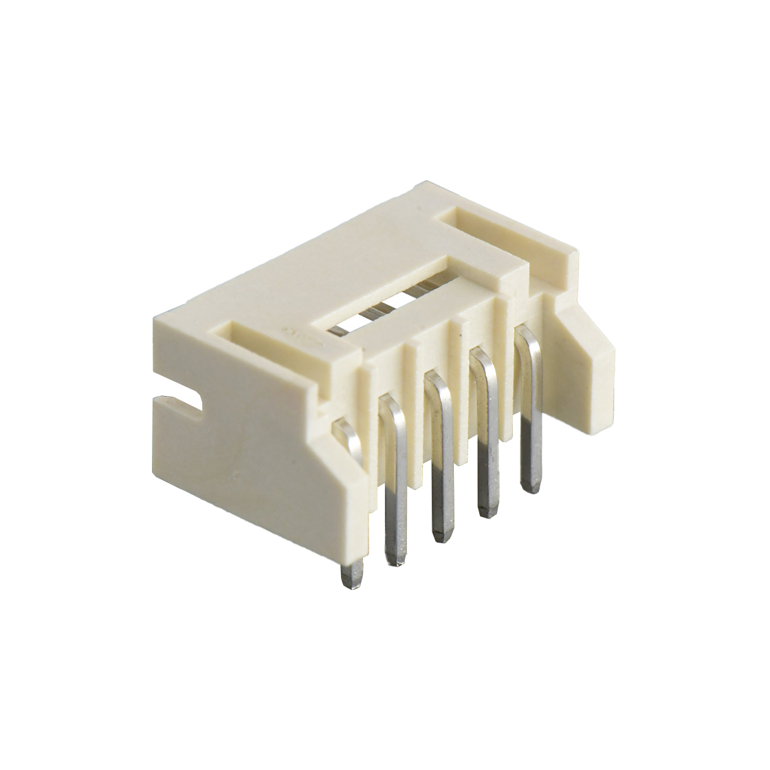 Pitch 2.0mm 90°单排卧插带定位墙 Wafer 过通孔回流焊 5pin 本色 镀亮锡