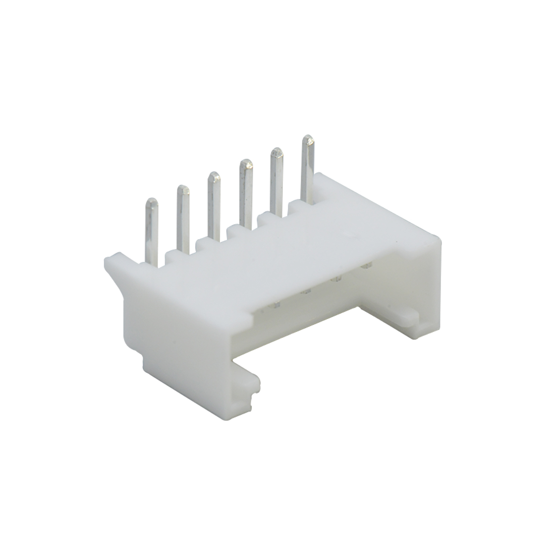 Pitch 2.00mm 90°单排卧插带定墙 Wafer PA66 6pin 白色 镀亮锡