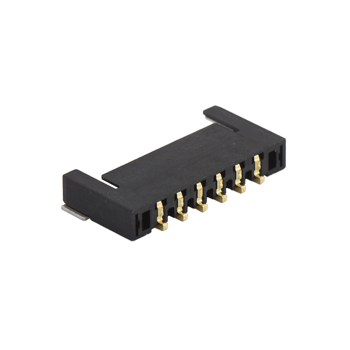 Pitch 2.0mm 90°单排卧贴 Wafer PA4T 无卤 06pin 黑色 Gold flash