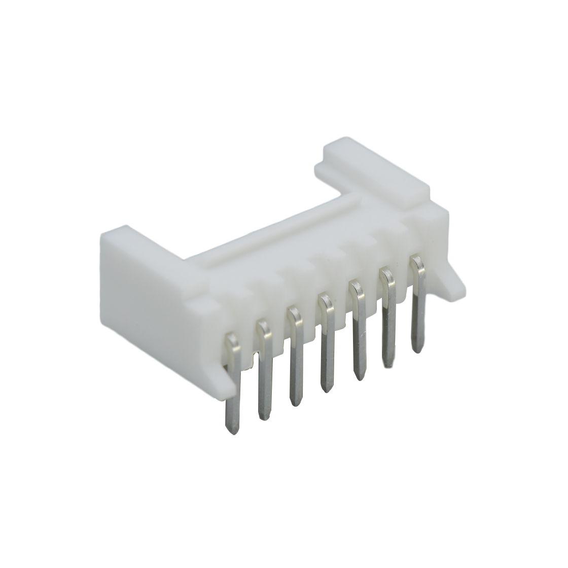 Pitch 2.00mm 90°单排卧插带定墙 Wafer PA66 7pin 白色 镀亮锡