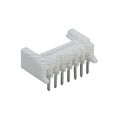 Pitch 2.00mm 90°单排卧插带定墙 Wafer PA66 7pin 白色 镀亮锡