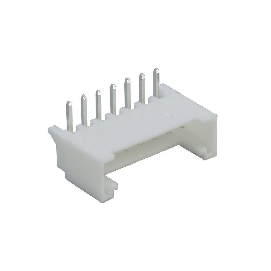 Pitch 2.00mm 90°单排卧插带定墙 Wafer PA66 7pin 白色 镀亮锡